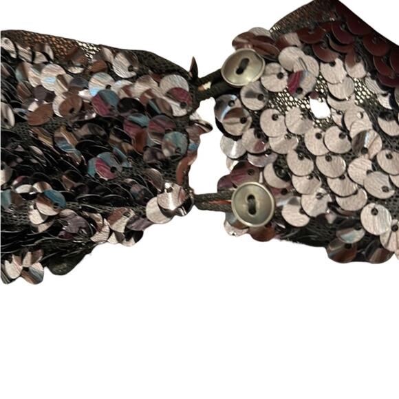 Free People Moonstruck Open Back Black Sequins Top Long Sleeve Size S - Picture 13 of 16